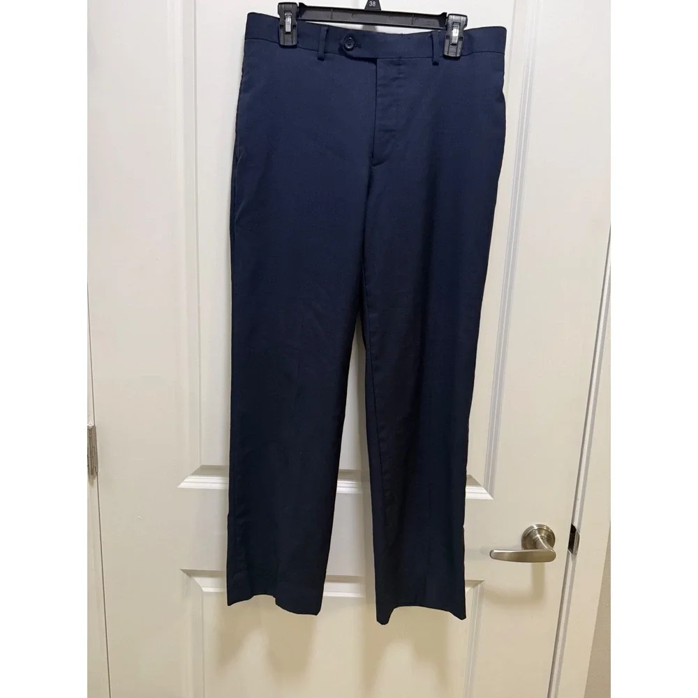 Pronto Uomo Platinum Mens Navy Blue Flat Front Dress Pants Slacks 32x29